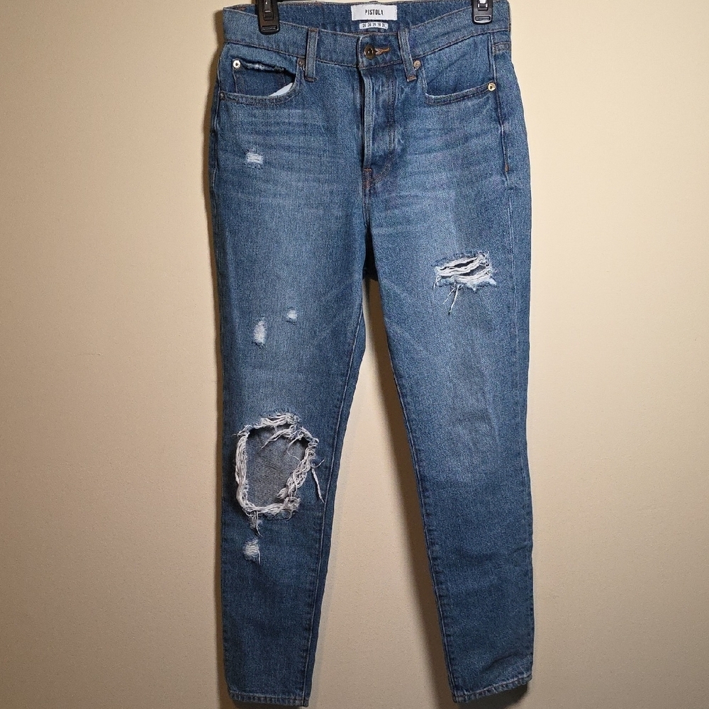 Pistola Blue Straight Leg Jeans with Distressed Details